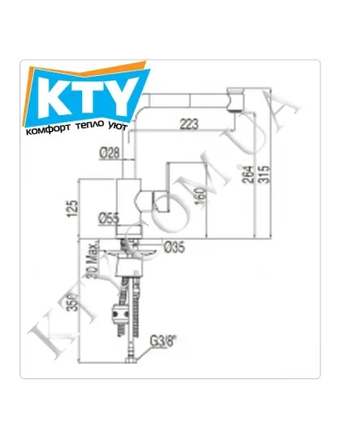 Змішувач для кухні з висувним виливом Lex - Tres Tres Kitchen 1.81.438 хром - 2