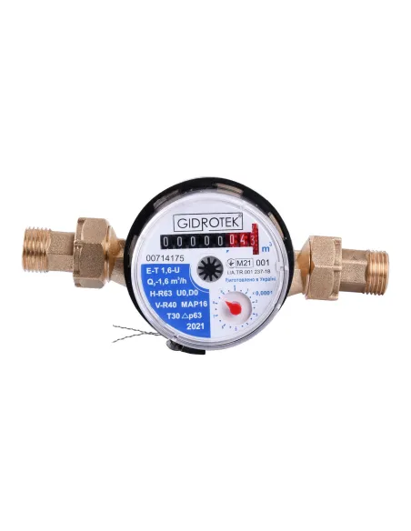 Лічильник для холодної води Gidrotek ET 1,6U 1/2 дюйма L110 зі штуцером - 1 Лічильник для холодної води Gidrotek ET 1,6U 1/2 дюйма L110 зі штуцером - 1
