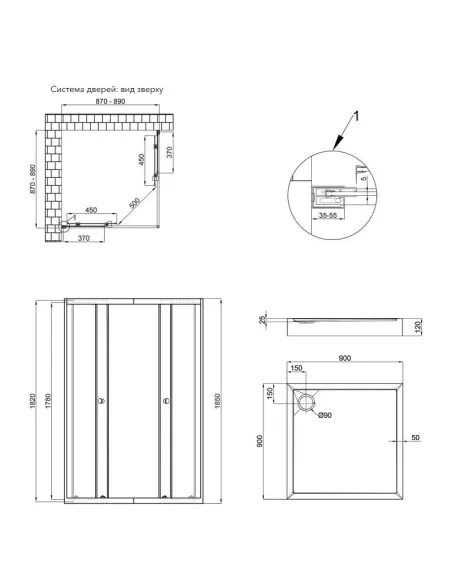 Душевая кабина с поддоном Q-Tap Presto CRM1099SP5 Pear, квадратная - 2 Душевая кабина с поддоном Q-Tap Presto CRM1099SP5 Pear, квадратная - 2