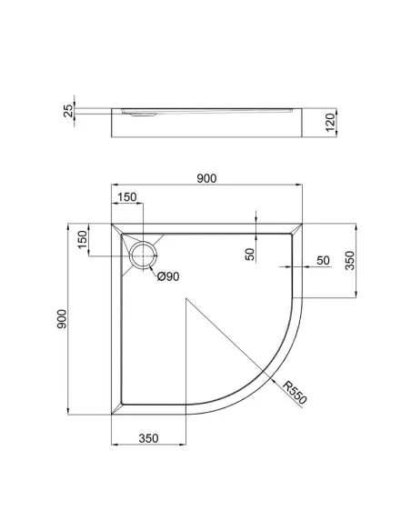 Напівкруглий душовий піддон Q-Tap Robin 309912C, акрил. - 2