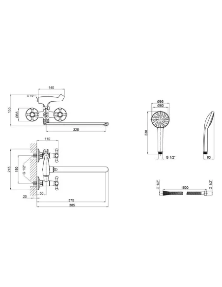 Змішувачі для ванни з нержавіючої сталі з довгим виливом Lidz CRM 75 21 143 - 2