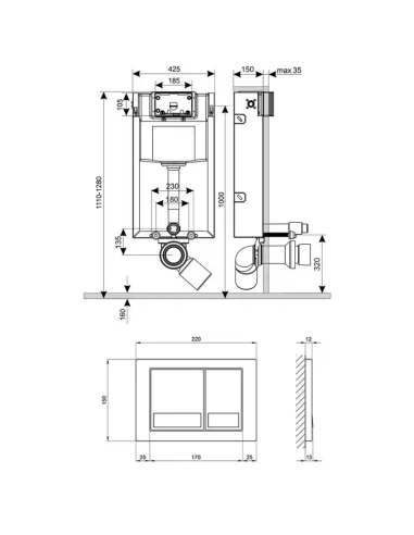Інсталяція з кнопкою без унітазу Q-Tap Nest ST QT0133M425M06028CRM 4 в 1, 3/6 л - 2