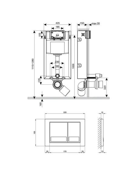 Інсталяція з кнопкою без унітазу Q-Tap Nest ST QT0133M425M06028CRM 4 в 1, 3/6 л - 2