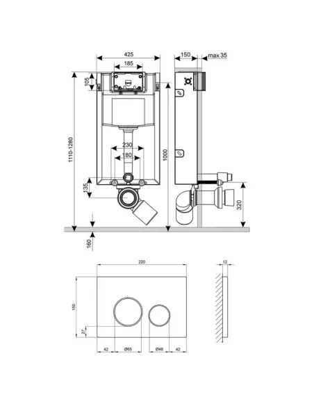 Инсталляция с кнопкой без унитаза Q-Tap Nest ST QT0133M425M11V1146MB 4 в 1, 3/6 л - 2