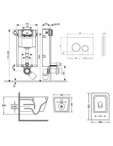 Инсталляция с унитазом и кнопкой Q-Tap Nest QT05335170W0133M425M11111SAT 3 в 1, 3/8 л - 2