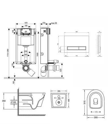 Інсталяція з унітазом та кнопкою Q-Tap Nest QT16335178W0133M425M08V1091MB 3 в 1, 3/8 л - 2