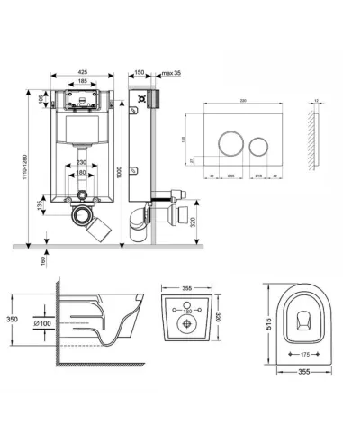 Инсталляция с унитазом и кнопкой Q-Tap Nest QT16335178W0133M425M11111SAT 3 в 1, 3/8 л - 2
