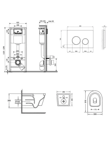 Инсталляция с унитазом и кнопкой Q-Tap Nest QT16335178W0133M425M11112CRM 3 в 1, 3/8 л - 2