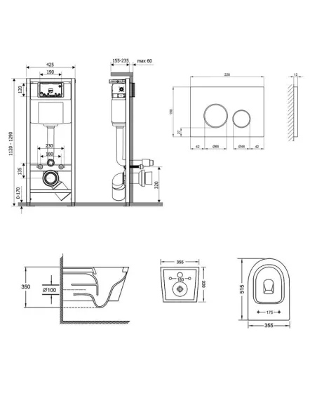 Инсталляция с унитазом и кнопкой Q-Tap Nest QT16335178W0133M425M11112CRM 3 в 1, 3/8 л - 2