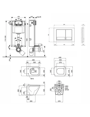 Інсталяція з унітазом та кнопкою Q-Tap Nest QT1733052ERW0133M425M06029SAT 3 в 1, 3/8 л - 2
