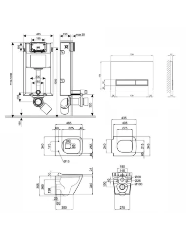 Инсталляция с унитазом и кнопкой Q-Tap Nest QT1733052ERW0133M425M08381CRM 3 в 1, 3/8 л - 2