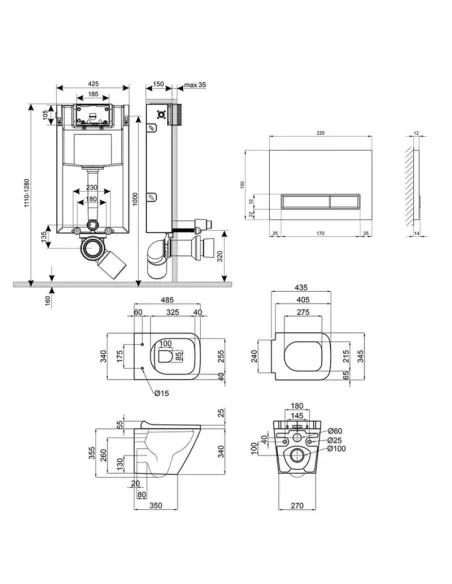 Инсталляция с унитазом и кнопкой Q-Tap Nest QT1733052ERW0133M425M08381CRM 3 в 1, 3/8 л - 2
