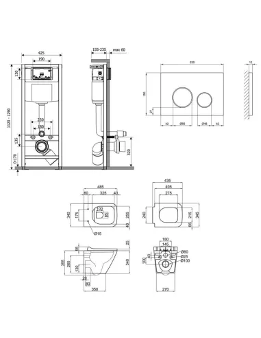 Інсталяція з унітазом та кнопкою Q-Tap Nest QT1733052ERW0133M425M11111SAT 3 в 1, 3/8 л - 2