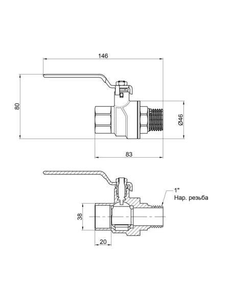 Кран кульовий прямий SD Forte ВН SF605W25 1 дюйм - 2