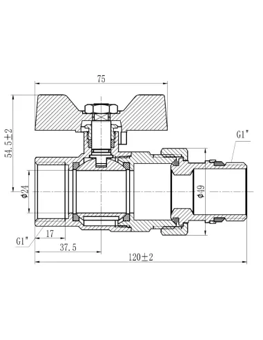 Кран кульовий прямий з американкою SD Forte SF222W25, антипротечка, 1 дюйм - 1