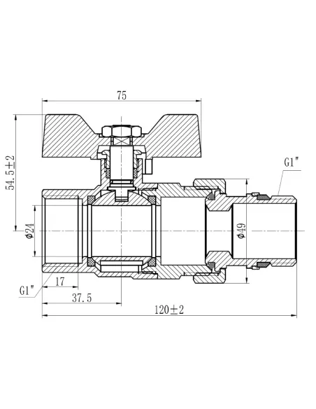 Кран кульовий прямий з американкою SD Forte SF222W25, антипротечка, 1 дюйм - 1