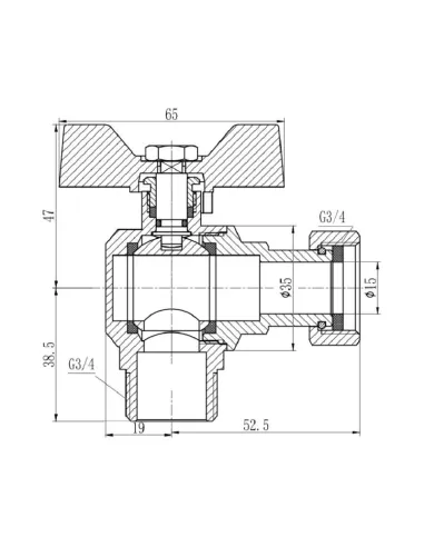 Кран шаровой угловой SD Forte ВН SF224W20 с накидной гайкой 3/4 дюйма - 2