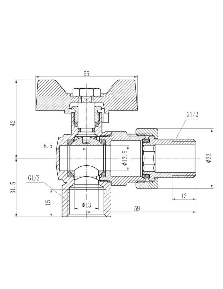 Кран шаровой угловой с американкой SD Forte SF221W15 1/2 дюйма - 2
