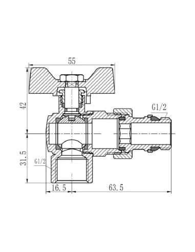Кран кульовий кутовий з американкою SD Forte SF223W15, антипротечка, 1/2 дюйми - 2