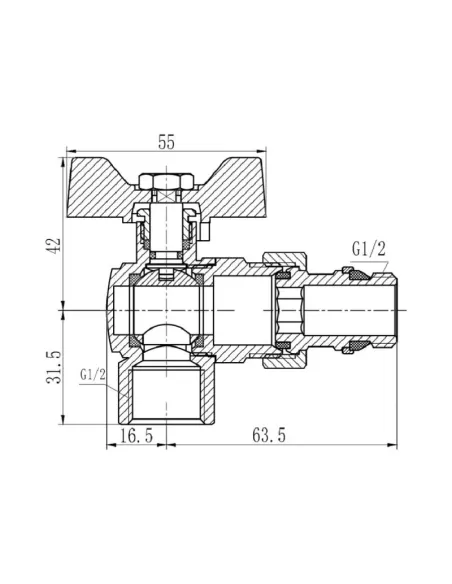 Кран кульовий кутовий з американкою SD Forte SF223W15, антипротечка, 1/2 дюйми - 2