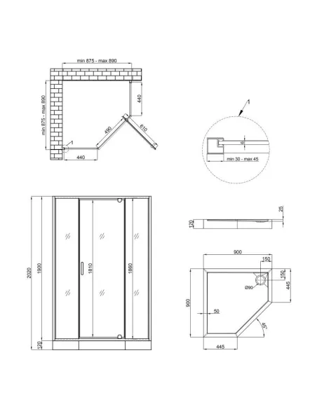 Душевая кабина с поддоном Q-Tap Leo CRM10995-AC6 Clear, пятиугольная - 2