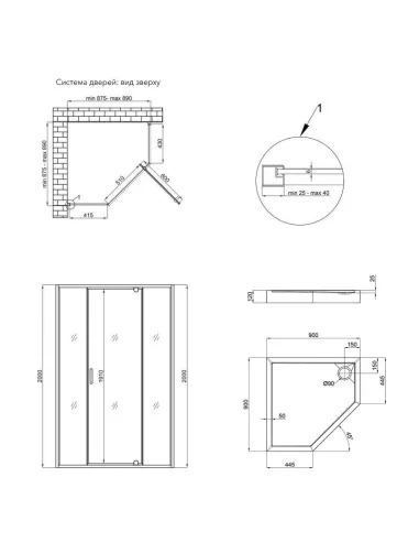 Душевая кабина с поддоном Q-Tap Scorpio BLA10995-AC6 Clear, пятиугольная - 2