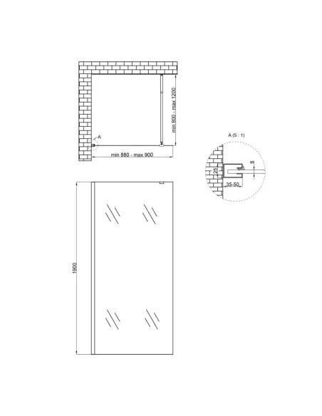 Стеклянная шторка для ванной Q-Tap Walk-In Standard CRM209.C8 Clear, покрытие CalcLess - 2