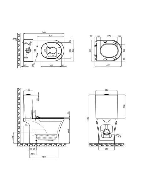 Унитаз компакт безободковый Q-Tap Presto Rimless QT24221217AW, сиденье Soft-close - 2