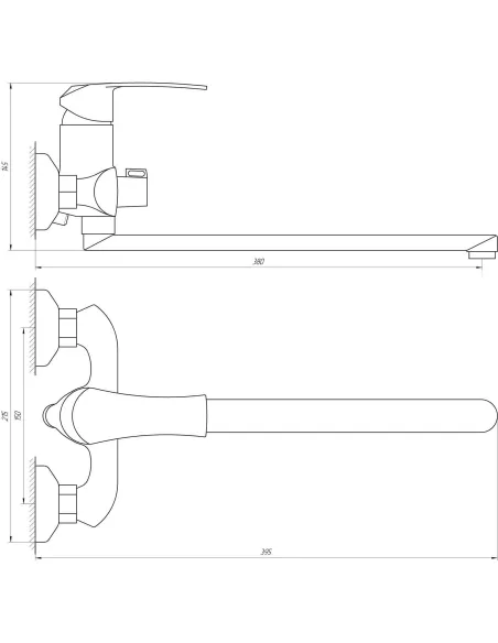 Смеситель для ванны с длинным изливом Domino Ellipse DCC-208, душевой набор - 5