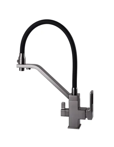 Смеситель для кухни с подключением к фильтру Globus Lux Lazer GLLR-0900-11-01, черный гофроизлив - 4
