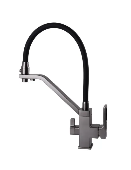 Смеситель для кухни с подключением к фильтру Globus Lux Lazer GLLR-0900-11-01, черный гофроизлив - 4