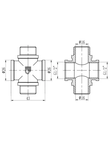 Крестовина латунная SD Forte ВН SF35515 1/2 дюйма - 2