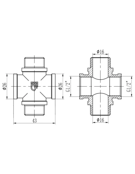 Крестовина латунная SD Forte ВН SF35515 1/2 дюйма - 2