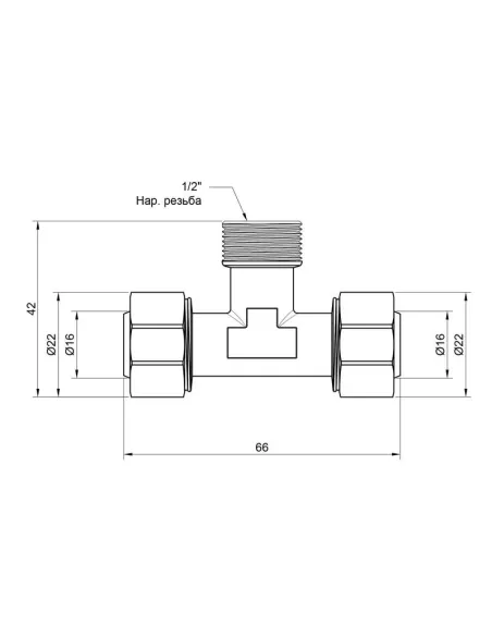 Тройник обжимной SD Plus НР SD160W161516 16 х 1/2 х 16 мм, для МП труб - 2 Тройник обжимной SD Plus НР SD160W161516 16 х 1/2 х 16 мм, для МП труб - 2