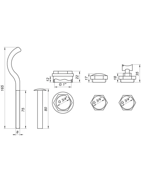 Комплект футорок секционного радиатора Cristal NR-2016 0.75х1 дюйма HT 416 - 4