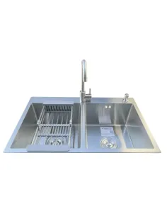 Мийка для кухні з нержавіючої сталі Romzha Arta U-730D A з кошиком та змішувачем - 1