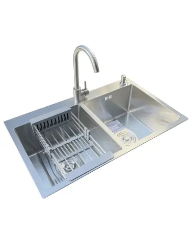 Мойка для кухни из нержавеющей стали Romzha Arta U-730D A с корзиной и смесителем - 2