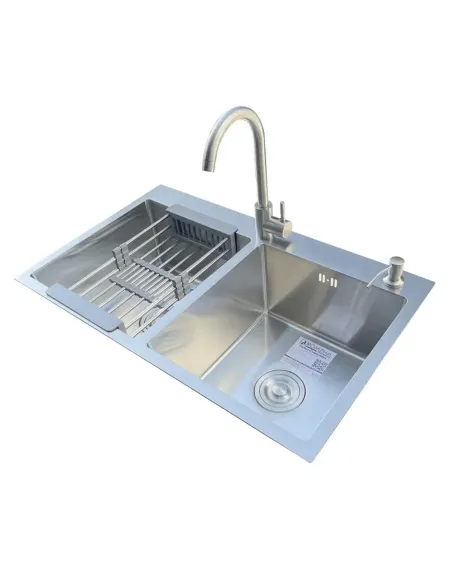 Мойка для кухни из нержавеющей стали Romzha Arta U-730D A с корзиной и смесителем - 3