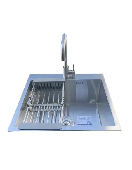 Мийка для кухні з нержавіючої сталі Romzha Arta U-450 B з кошиком та змішувачем - 1