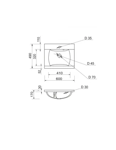 Раковина зі штучного каменю Adamant Over-60 600х490 White - 3