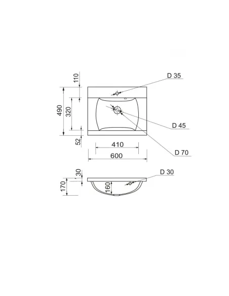Раковина зі штучного каменю Adamant Over-60 600х490 White - 3
