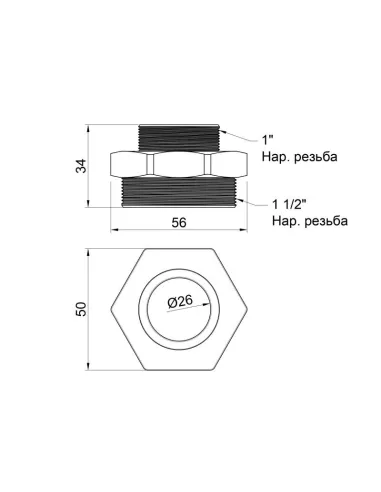 Ніпель редукційний SD Plus НР SD4084025 1 1/2 х 1 дюйм - 2