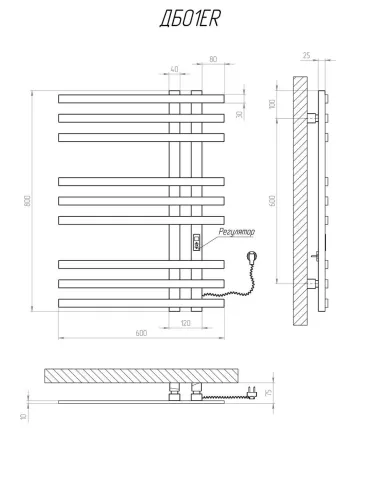 Полотенцесушитель электрический Kosser Браш 800х600/9 ER черный - 5