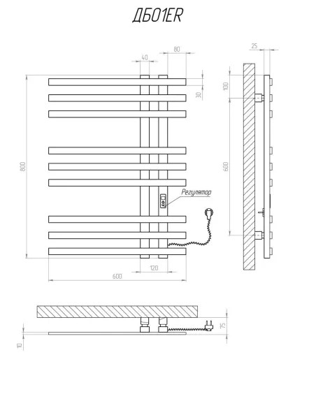 Полотенцесушитель электрический Kosser Браш 800х600/9 ER черный - 5