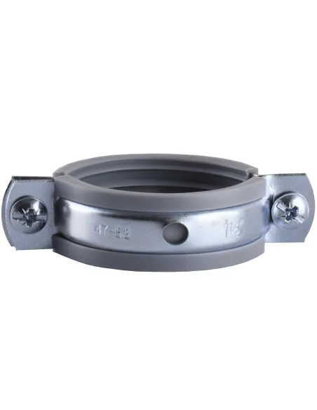 Хомут для трубы 47 - 53 мм Cristal CR 1 1/2 серый в сборе с винтом - шурупом 8 х 100 и дюбелем - 2