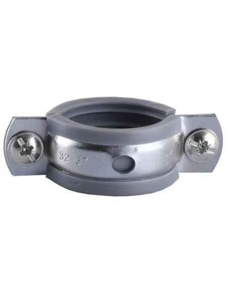 Хомут для трубы 32 - 37 мм Cristal CR 1 серый в сборе с винтом - шурупом 8 х 80 и дюбелем - 2