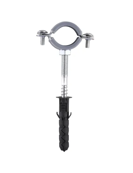 Хомут для трубы 25 - 30 мм Cristal CR 3/4 серый в сборе с винтом - шурупом 8 х 80 и дюбелем - 1