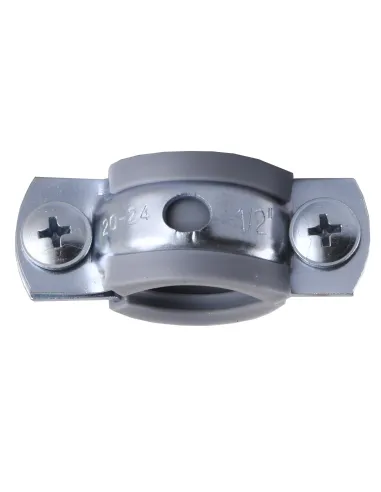 Хомут для трубы 20 - 23 мм Cristal CR 1/2 серый в сборе с винтом - шурупом 8 х 80 и дюбелем - 2