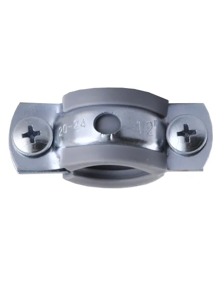 Хомут для трубы 20 - 23 мм Cristal CR 1/2 серый в сборе с винтом - шурупом 8 х 80 и дюбелем - 2