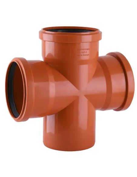 Крестовина для наружной канализации VS Plast 110 х 110 х 110 х 90 угол 90 градусов - 1